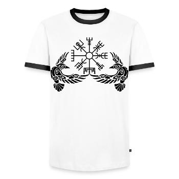 Schwarze Krähen und Wikingerkompass - Männer Kontrast-T-Shirt - Weiß/Schwarz - Vorne - AI Model Female 172 light (172cm) & AI Model Male 178 dark (178cm)