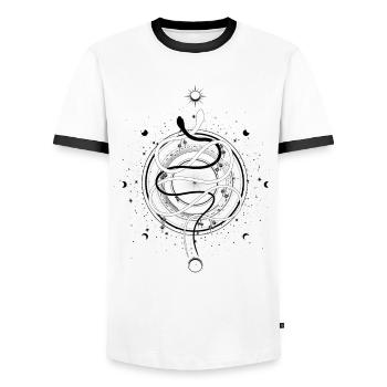 Serpents Lune Phase Occulte Wicca Goth Clothes - T-shirt contrasté Homme - blanc/noir - Devant - AI Model Female 172 light (172cm) & AI Model Male 178 dark (178cm)