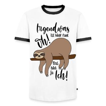 Faultier Irgendwas ist hier faul - Männer Kontrast-T-Shirt - Weiß/Schwarz - Vorne - AI Model Female 172 light (172cm) & AI Model Male 178 dark (178cm)