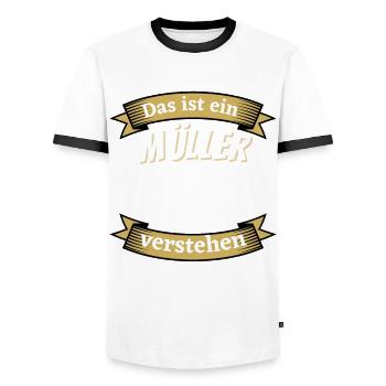 Das ist ein Müller Ding - Lustiges Familie Weber - Männer Kontrast-T-Shirt - Weiß/Schwarz - Vorne - AI Model Female 172 light (172cm) & AI Model Male 178 dark (178cm)