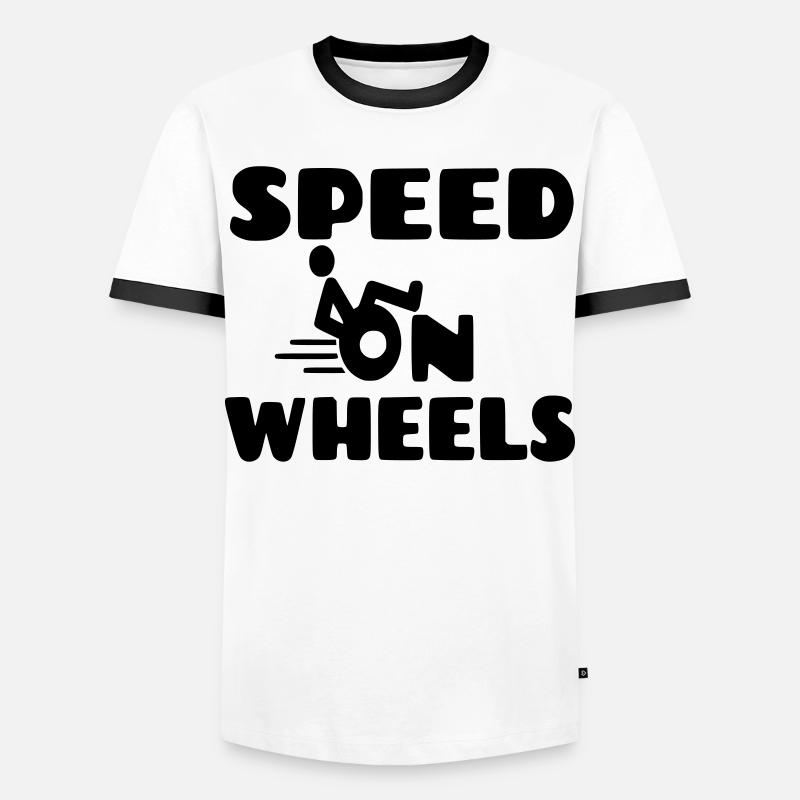 Geschwindigkeit auf Rädern, Rennrollstuhlfahrer * - Männer Kontrast-T-Shirt - Weiß/Schwarz