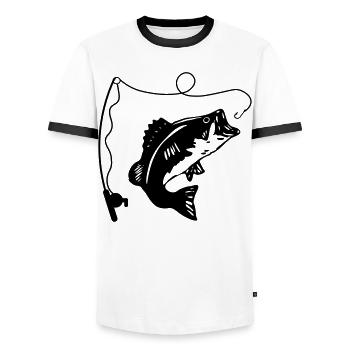 Fishing rod and fish - Men's Ringer Shirt - white/black - Front - AI Model Female 172 light (172cm) & AI Model Male 178 dark (178cm)