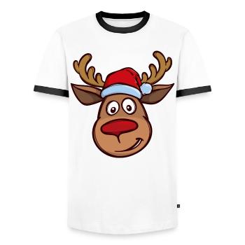 Noël renne visage - T-shirt contrasté Homme - blanc/noir - Devant - AI Model Female 172 light (172cm) & AI Model Male 178 dark (178cm)