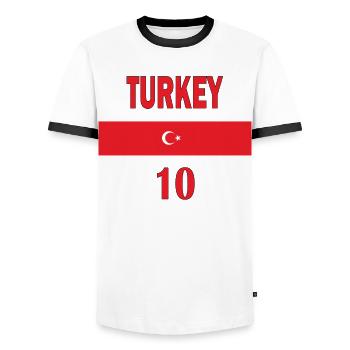 Türkische Fußballmannschaft Nummer zehn Sportgeschenk - Männer Kontrast-T-Shirt - Weiß/Schwarz - Vorne - AI Model Female 172 light (172cm) & AI Model Male 178 dark (178cm)