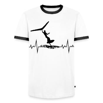 Wing Foiling Heartbeat Funny - Men's Ringer Shirt - white/black - Front - AI Model Female 172 light (172cm) & AI Model Male 178 dark (178cm)