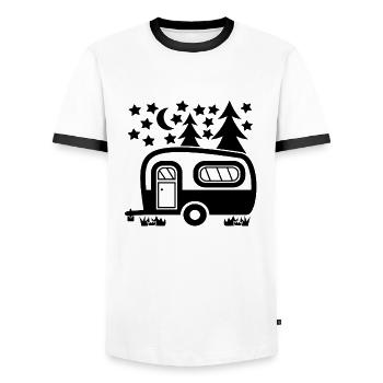 Drôles de citations de camping, Caravane - T-shirt contrasté Homme - blanc/noir - Devant - AI Model Female 172 light (172cm) & AI Model Male 178 dark (178cm)