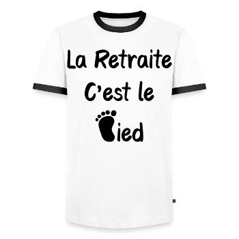 La retraite c'est le pied humour - T-shirt contrasté Homme - blanc/noir - Devant - AI Model Female 172 light (172cm) & AI Model Male 178 dark (178cm)