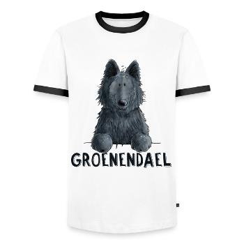 Happy Groenendael I chien tête I BD - T-shirt contrasté Homme - blanc/noir - Devant - AI Model Female 172 light (172cm) & AI Model Male 178 dark (178cm)