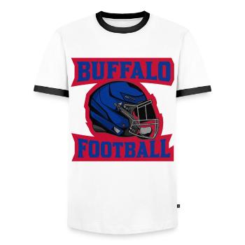 Buffalo Football Logo Blue-Red Helmet - Men's Ringer Shirt - white/black - Front - AI Model Female 172 light (172cm) & AI Model Male 178 dark (178cm)