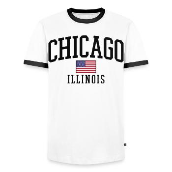 Chicago Illinois - Men's Ringer Shirt - white/black - Front - AI Model Female 172 light (172cm) & AI Model Male 178 dark (178cm)