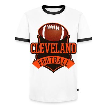 Cleveland Football Abzeichen Vintage - Männer Kontrast-T-Shirt - Weiß/Schwarz - Vorne - AI Model Female 172 light (172cm) & AI Model Male 178 dark (178cm)
