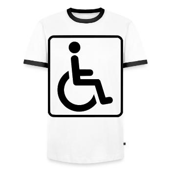 Rollstuhlsymbol für Behinderte # - Männer Kontrast-T-Shirt - Weiß/Schwarz - Vorne - AI Model Female 172 light (172cm) & AI Model Male 178 dark (178cm)
