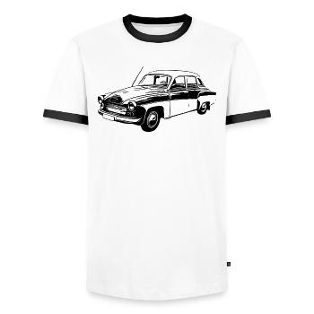 Wartburg 311 - Männer Kontrast-T-Shirt - Weiß/Schwarz - Vorne - AI Model Female 172 light (172cm) & AI Model Male 178 dark (178cm)