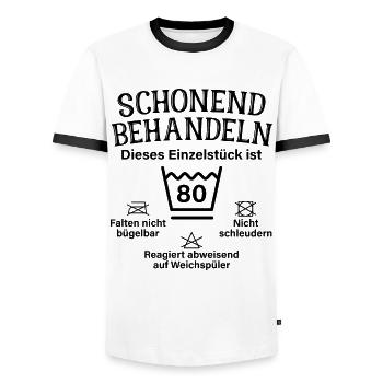Schonend Behandeln Achtzig Geschenk 80. Geburtstag - Männer Kontrast-T-Shirt - Weiß/Schwarz - Vorne - AI Model Female 172 light (172cm) & AI Model Male 178 dark (178cm)