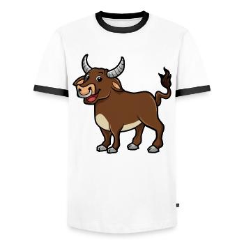 Bull Cartoon Illustration Kawaii pour les enfants - T-shirt contrasté Homme - blanc/noir - Devant - AI Model Female 172 light (172cm) & AI Model Male 178 dark (178cm)