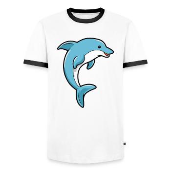 Dolphin Cartoon Illustration Kawaii For Kids - Men's Ringer Shirt - white/black - Front - AI Model Female 172 light (172cm) & AI Model Male 178 dark (178cm)