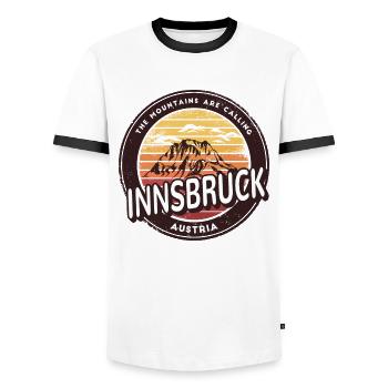Innsbruck Austria Mountains Design - Men's Ringer Shirt - white/black - Front - AI Model Female 172 light (172cm) & AI Model Male 178 dark (178cm)