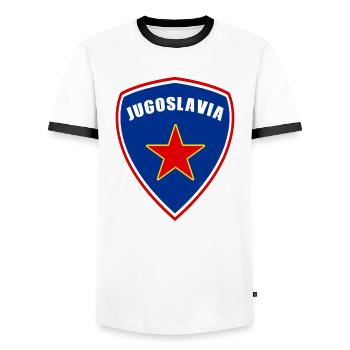Drapeaux des armoiries de la Yougoslavie - T-shirt contrasté Homme - blanc/noir - Devant - AI Model Female 172 light (172cm) & AI Model Male 178 dark (178cm)