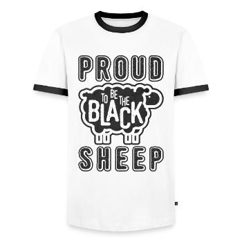 Proud Black Sheep | Stolzes Schwarzes Schaf - Männer Kontrast-T-Shirt - Weiß/Schwarz - Vorne - AI Model Female 172 light (172cm) & AI Model Male 178 dark (178cm)
