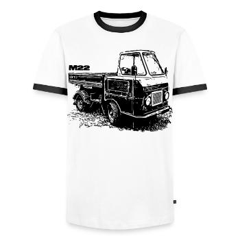 Multivoiture M22 - T-shirt contrasté Homme - blanc/noir - Devant - AI Model Female 172 light (172cm) & AI Model Male 178 dark (178cm)