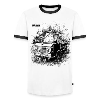 Multivoiture M22 - T-shirt contrasté Homme - blanc/noir - Devant - AI Model Female 172 light (172cm) & AI Model Male 178 dark (178cm)