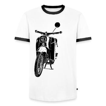 Schwalbe Moped - Männer Kontrast-T-Shirt - Weiß/Schwarz - Vorne - AI Model Female 172 light (172cm) & AI Model Male 178 dark (178cm)