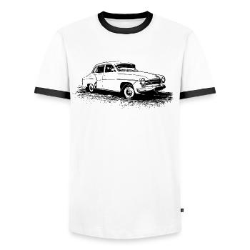P-312-0 Wartburg - Männer Kontrast-T-Shirt - Weiß/Schwarz - Vorne - AI Model Female 172 light (172cm) & AI Model Male 178 dark (178cm)