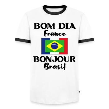 Brazil France Flag Brazilian Gift - Men's Ringer Shirt - white/black - Front - AI Model Female 172 light (172cm) & AI Model Male 178 dark (178cm)