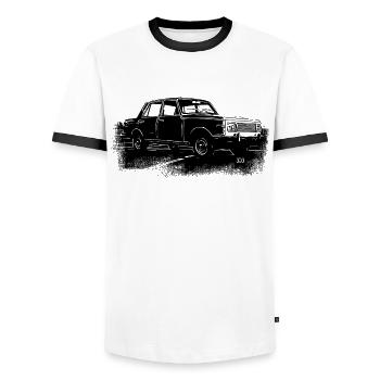 Wartburg P 353 - Männer Kontrast-T-Shirt - Weiß/Schwarz - Vorne - AI Model Female 172 light (172cm) & AI Model Male 178 dark (178cm)