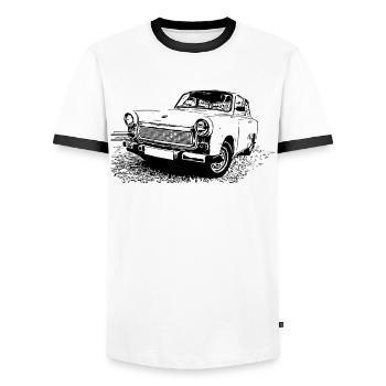  P 601 S - Men's Ringer Shirt - white/black - Front - AI Model Female 172 light (172cm) & AI Model Male 178 dark (178cm)