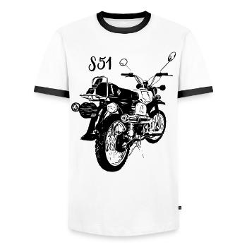 S51 - Männer Kontrast-T-Shirt - Weiß/Schwarz - Vorne - AI Model Female 172 light (172cm) & AI Model Male 178 dark (178cm)