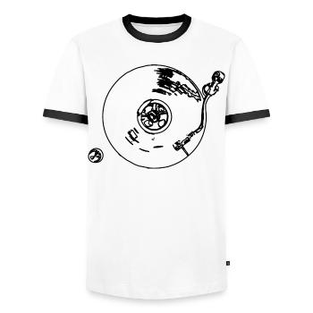Record player - Men's Ringer Shirt - white/black - Front - AI Model Female 172 light (172cm) & AI Model Male 178 dark (178cm)