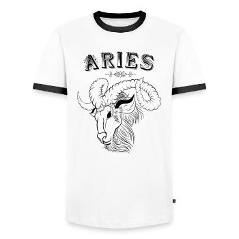 Aries Sternzeichen Widder - Männer Kontrast-T-Shirt - Weiß/Schwarz - Vorne - AI Model Female 172 light (172cm) & AI Model Male 178 dark (178cm)