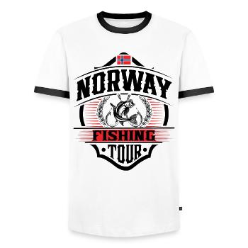 Norwegen Angeln Fischen Angler - Männer Kontrast-T-Shirt - Weiß/Schwarz - Vorne - AI Model Female 172 light (172cm) & AI Model Male 178 dark (178cm)