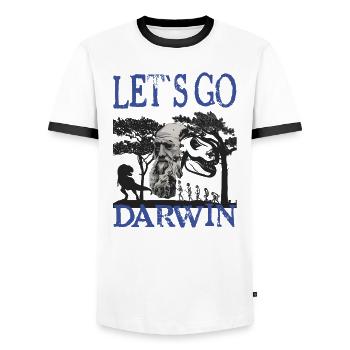 Charles Darwin Evolution textile gift idea - Men's Ringer Shirt - white/black - Front - AI Model Female 172 light (172cm) & AI Model Male 178 dark (178cm)