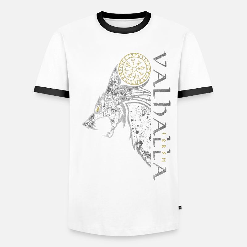 Valhalla Wolf Vegvisir Wikinger Runenkompass - Männer Kontrast-T-Shirt - Weiß/Schwarz