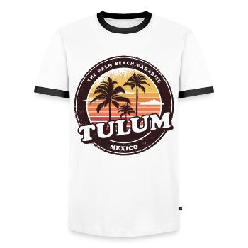 Tulum Mexiko Vintage Beach Design - Männer Kontrast-T-Shirt - Weiß/Schwarz - Vorne - AI Model Female 172 light (172cm) & AI Model Male 178 dark (178cm)