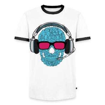 Music Skull - Men's Ringer Shirt - white/black - Front - AI Model Female 172 light (172cm) & AI Model Male 178 dark (178cm)