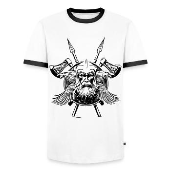 Odin Ravens Viking Axes - Men's Ringer Shirt - white/black - Front - AI Model Female 172 light (172cm) & AI Model Male 178 dark (178cm)