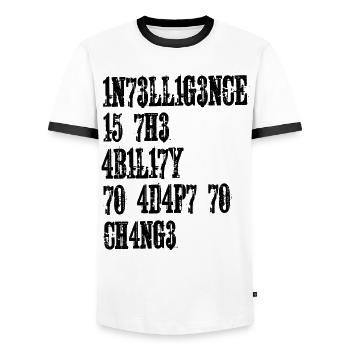 INTELLIGENCE IS THE ABILITY TO ADAPT TO CHANGE - Men's Ringer Shirt - white/black - Front - AI Model Female 172 light (172cm) & AI Model Male 178 dark (178cm)