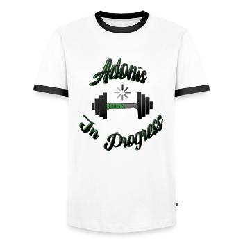 Adonis In Progress 2 - Men's Ringer Shirt - white/black - Front - AI Model Female 172 light (172cm) & AI Model Male 178 dark (178cm)