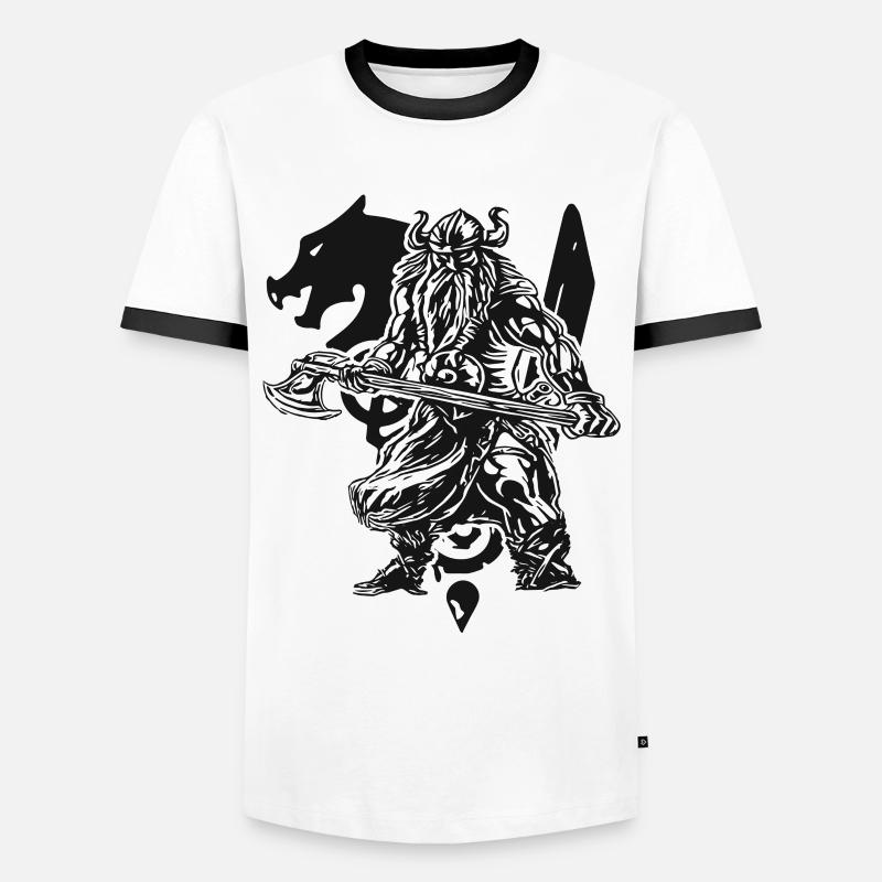 Valhalla - Viking - Wikinger mit Axt - Männer Kontrast-T-Shirt - Weiß/Schwarz