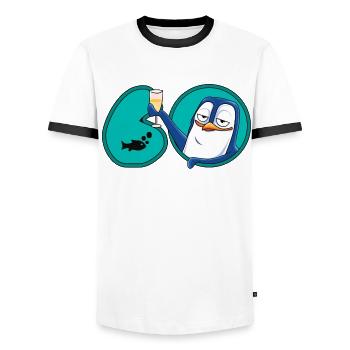 60 Years Anniversary Penguin - Men's Ringer Shirt - white/black - Front - AI Model Female 172 light (172cm) & AI Model Male 178 dark (178cm)