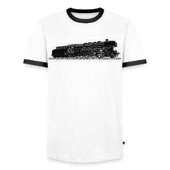 Locomotive à vapeur 44 508 DB - T-shirt contrasté Homme - blanc/noir - Devant - AI Model Female 172 light (172cm) & AI Model Male 178 dark (178cm)