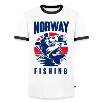 Norway Fishing Fishing Angler - Men's Ringer Shirt - white/black - Front - AI Model Female 172 light (172cm) & AI Model Male 178 dark (178cm)