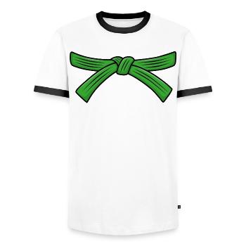 Karategürtel, Grüngurt Grad Kyu Karate Student - Männer Kontrast-T-Shirt - Weiß/Schwarz - Vorne - AI Model Female 172 light (172cm) & AI Model Male 178 dark (178cm)