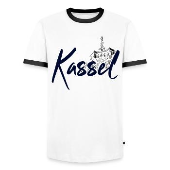 Kassel - T-shirt contrasté Homme - blanc/noir - Devant - AI Model Female 172 light (172cm) & AI Model Male 178 dark (178cm)