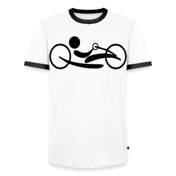 Lie handbike. Recumbent bike for wheelchair users # - Men's Ringer Shirt - white/black - Front - AI Model Female 172 light (172cm) & AI Model Male 178 dark (178cm)