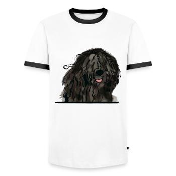 Bergamasco Shepherd Dog for Peeking Dog Lovers - Men's Ringer Shirt - white/black - Front - AI Model Female 172 light (172cm) & AI Model Male 178 dark (178cm)