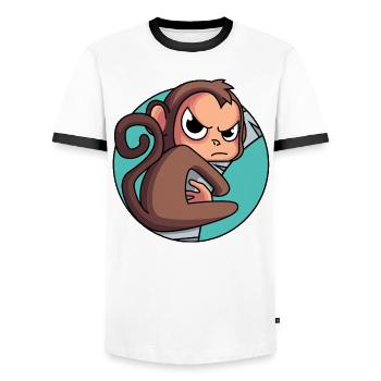 Äffchen auf die Palme gebracht - Männer Kontrast-T-Shirt - Weiß/Schwarz - Vorne - AI Model Female 172 light (172cm) & AI Model Male 178 dark (178cm)